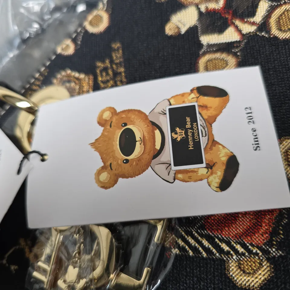 HENNEY BEAR LONDON HANDBAG WITH TEDDY PRINT – GOLD HARDWARE 