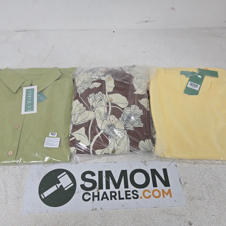 WOMEN'S 3-PACK TOPS – BROWN FLORAL, SAGE GREEN & YELLOW (BOXED)WOMEN'S CLOTHING BUNDLE – APROX 15 ITEMS TO INCLUDE CLOTHING ITEMS JUMPERS , TOPS AND DRESSES 