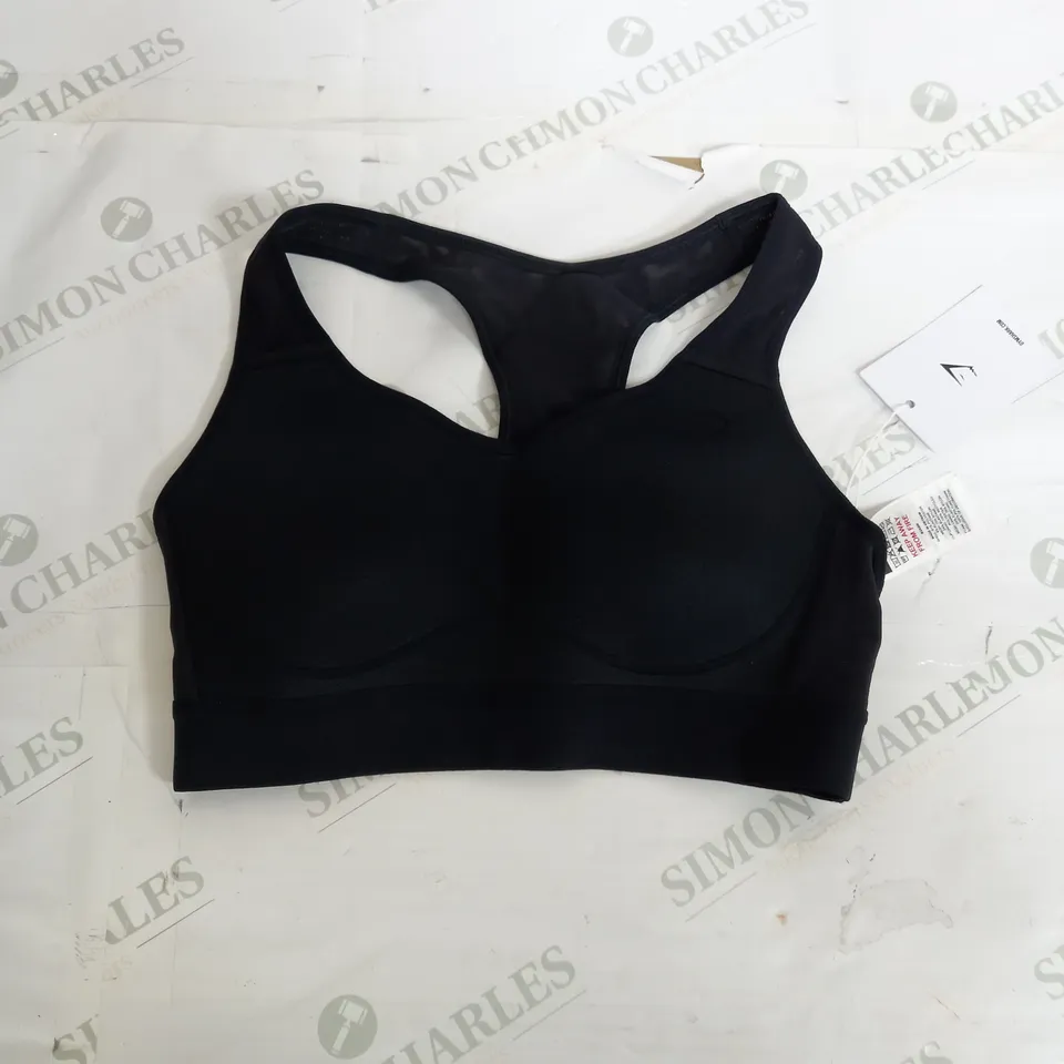 GYMSHARK LIGHT WEIGHT HIGH SUPPORT SPORTS BRA IN BLACK - SMALL