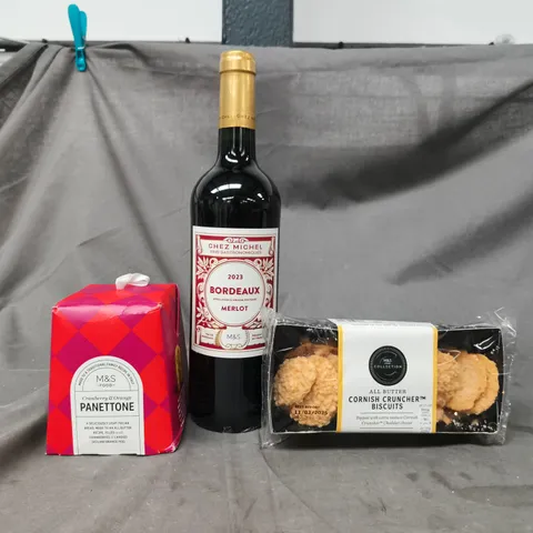 M&S FOOD HAMPER INCLUDING MERLOT, PANETTONE, ETC - COLLECTION ONLY