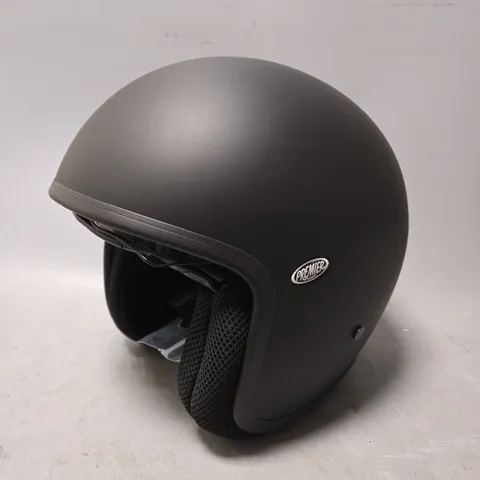 BOXED PREMIER VINTAGE BLACK HELMET WITH PULL DOWN VISOR - SIZE M