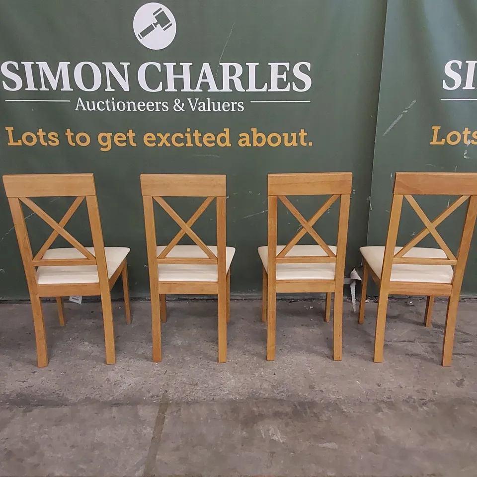 SET OF 4 KENDAL OAK DINING CHAIRS WITH IVORY SEAT PADS