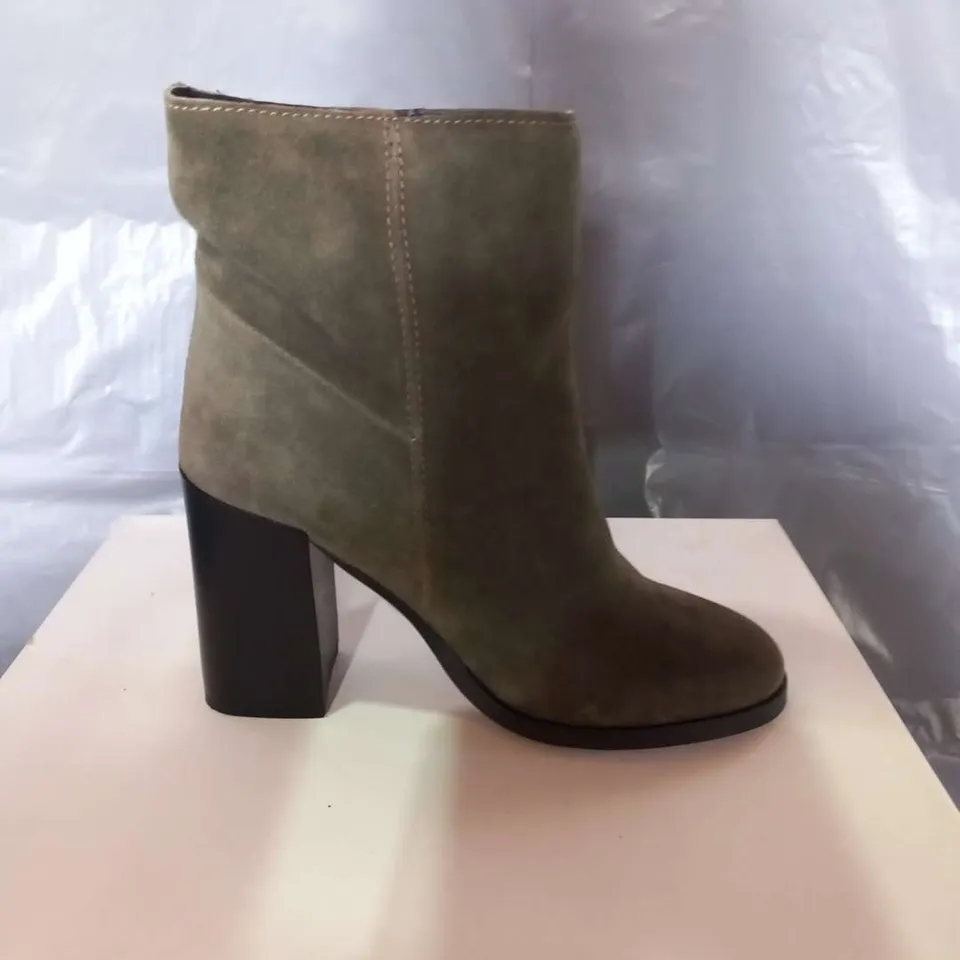 BOXED SOLEA PIGALLE KHAKI SUEDE ANKLE BOOTS SIZE 3