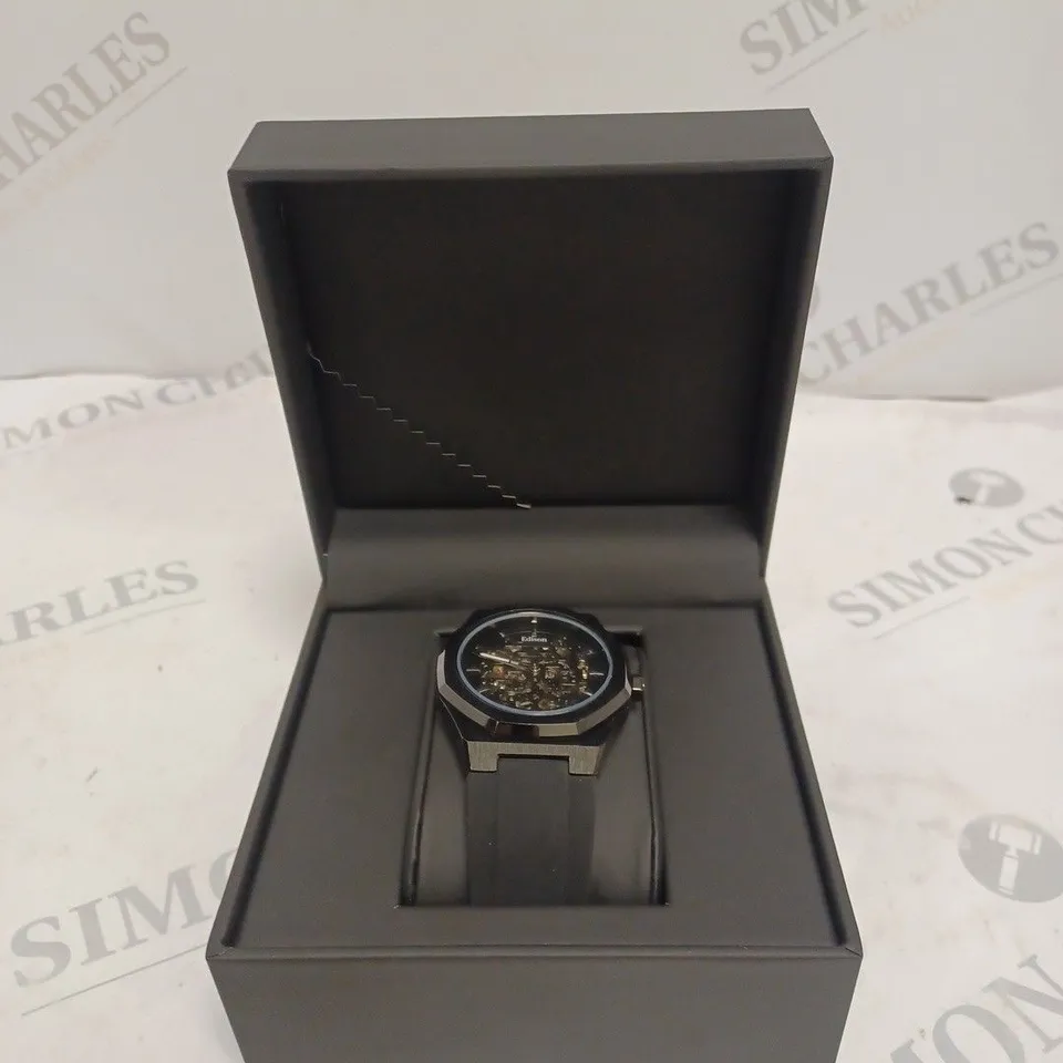 MENS EDISON AUTOMATIC WATCH - GLASS EXHIBITION BACK CASE - RUBBER STRAP