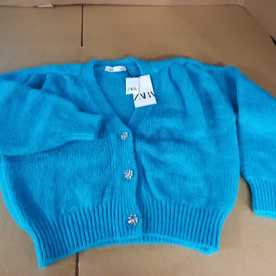 ZARA BLUE BUTTON FRONT CARDIGAN - EUR M