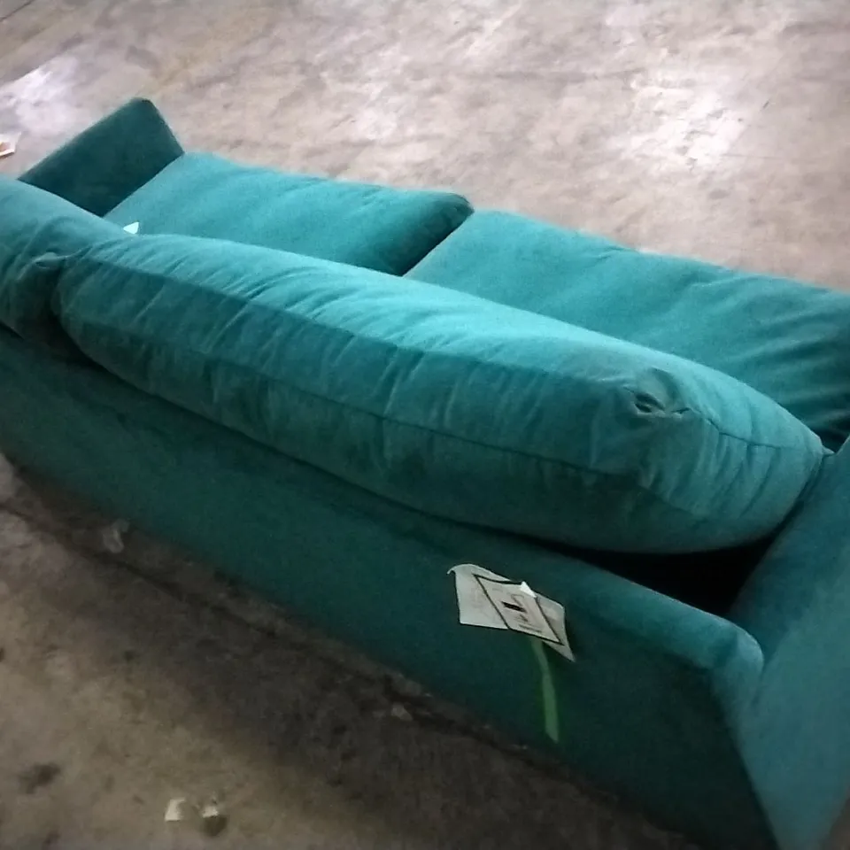 QUALITY BRITISH DESIGNER TEAL PLUSH FABRIC 3 SEATER SOFA