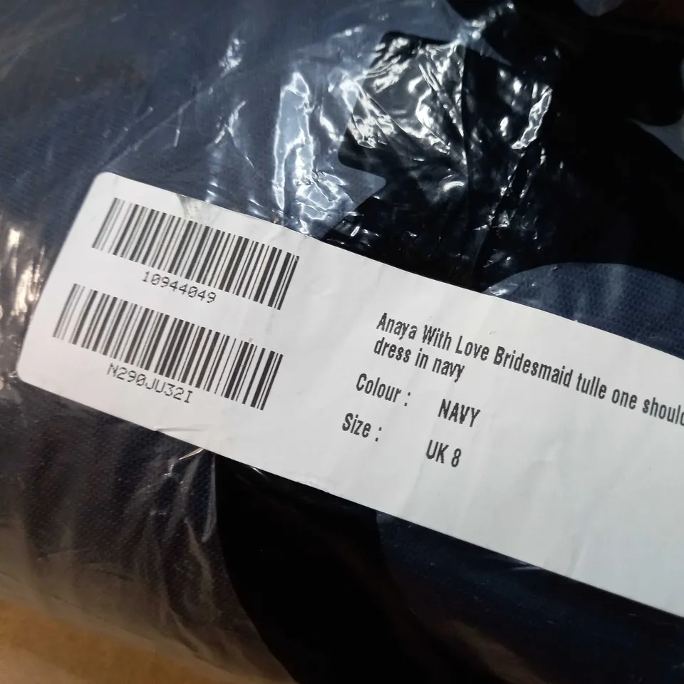 PACKAGED ANAY NAVY/TULLE ONE SHOULDER MAXI/BRIDESMAID DRESS - SIZE 8