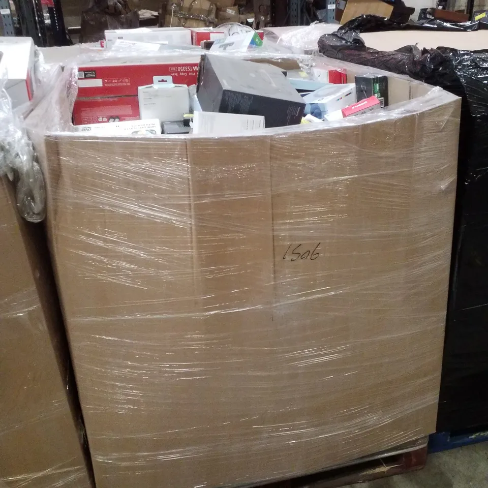 PALLET CONTAINING ASSORTED ELECTRICAL RETURNS INCLUDING CD BOOMBOX, CANON PIXMA PRINTER, SELFIE RING LIGHT, OUTDOOR SECURITY WIFI CAMERA & HDMI DVD PLAYER