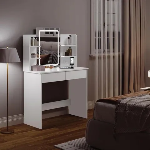 BOXED DRESSING TABLE WITH MIRROR LED LIGHTING AND 2 USB PORTS