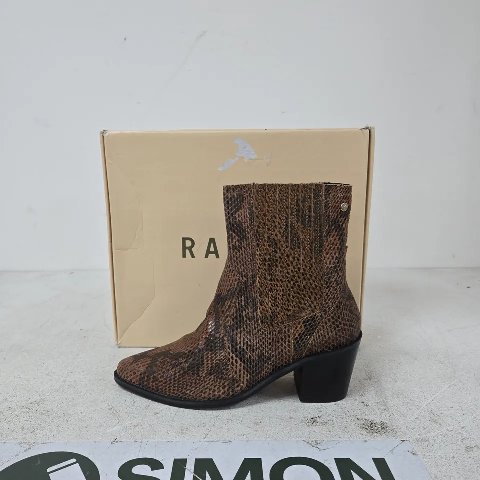 RAVEL WOMEN'S BROWN SNAKESKIN-EMBOSSED ANKLE BOOTS – UK 7