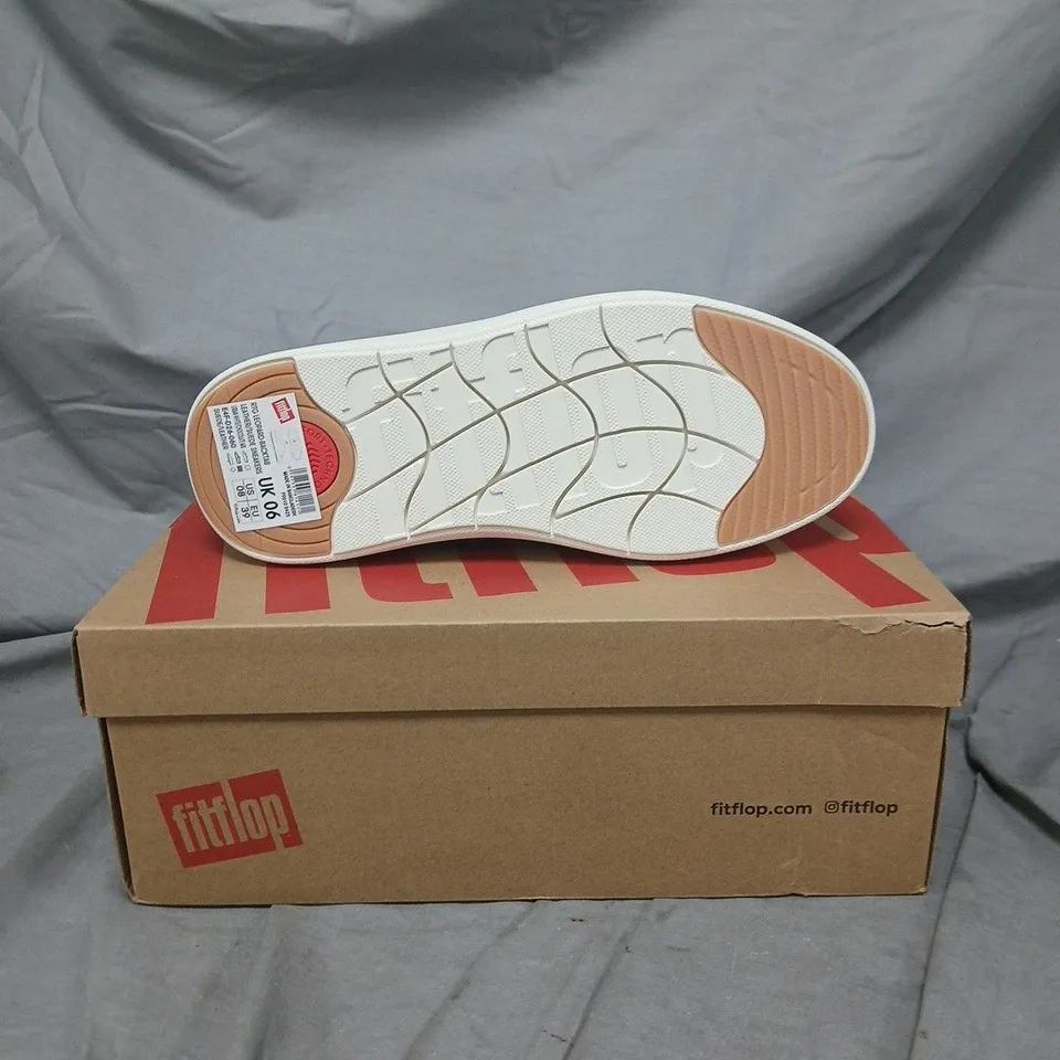 FITFLOP WOMEN'S WHITE LEATHER SNEAKERS WITH LEOPARD HEEL ACCENT - SIZE 6