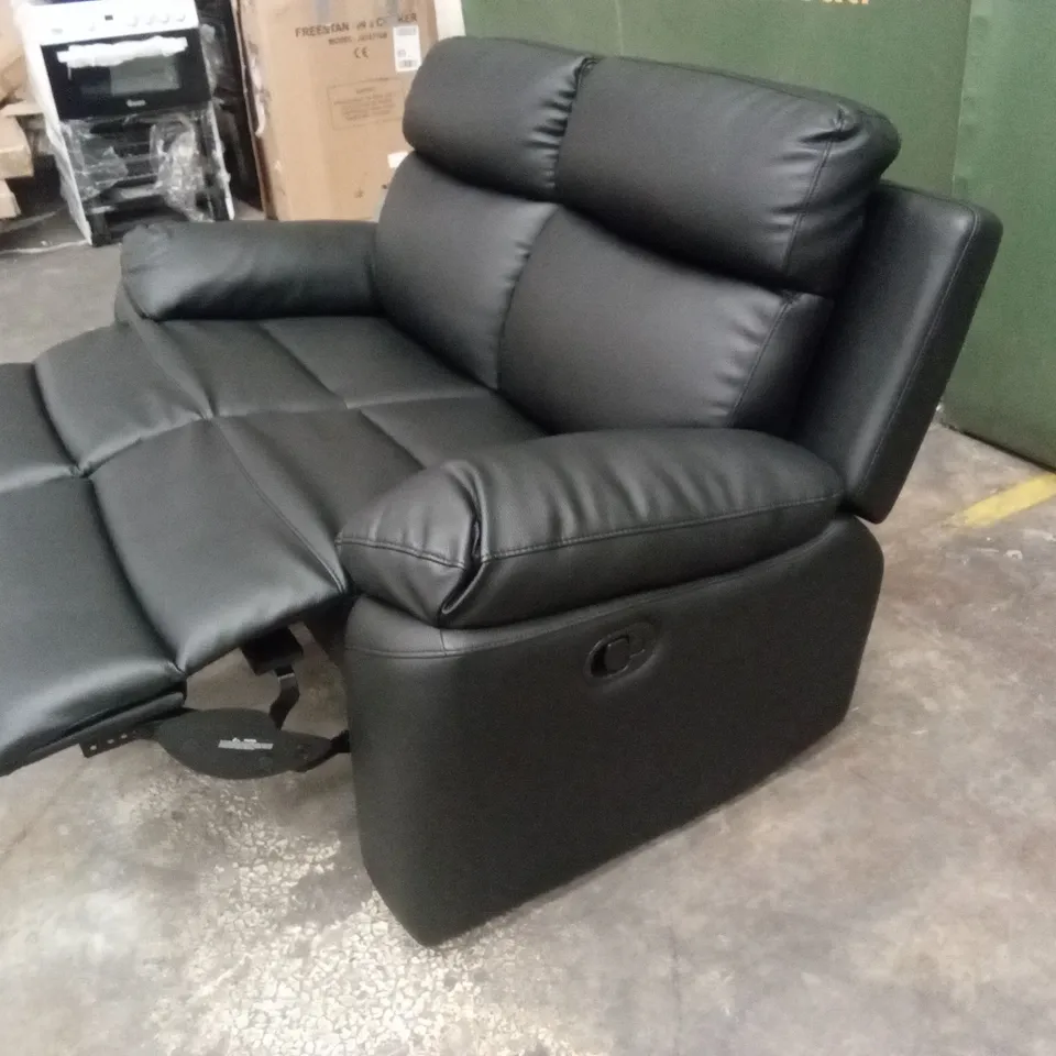 EDISON 2 SEATER LUXURY FAUX LEATHER MANUAL RECLINER SOFA - BLACK RRP £649