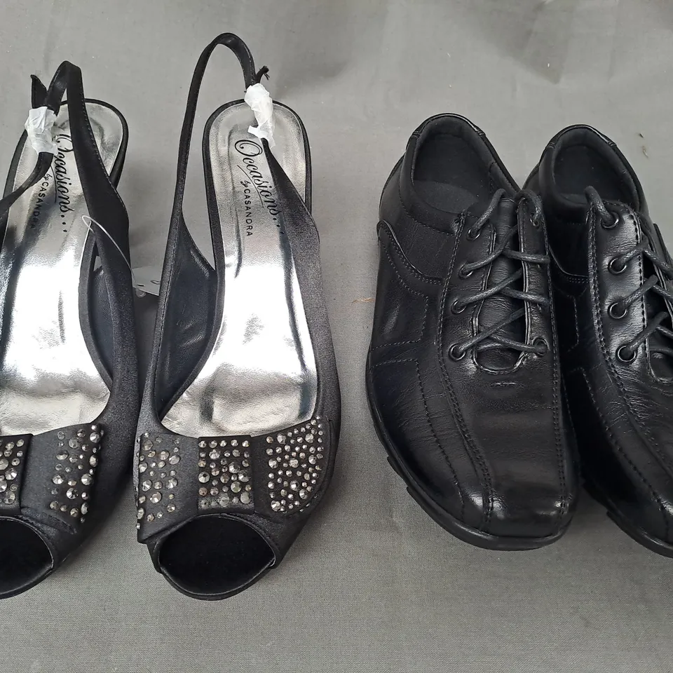 BOX OF APPROXIMATELY 10 ASSORTED PAIRS OF SHOES IN VARIOUS COLOURS, STYLES, AND SIZES