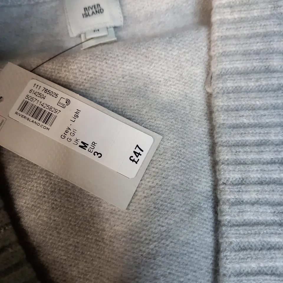 RIVER ISLAND LIGHT GREY BUTTON THROUGH KNITTED CARDIGAN - MEDIUM