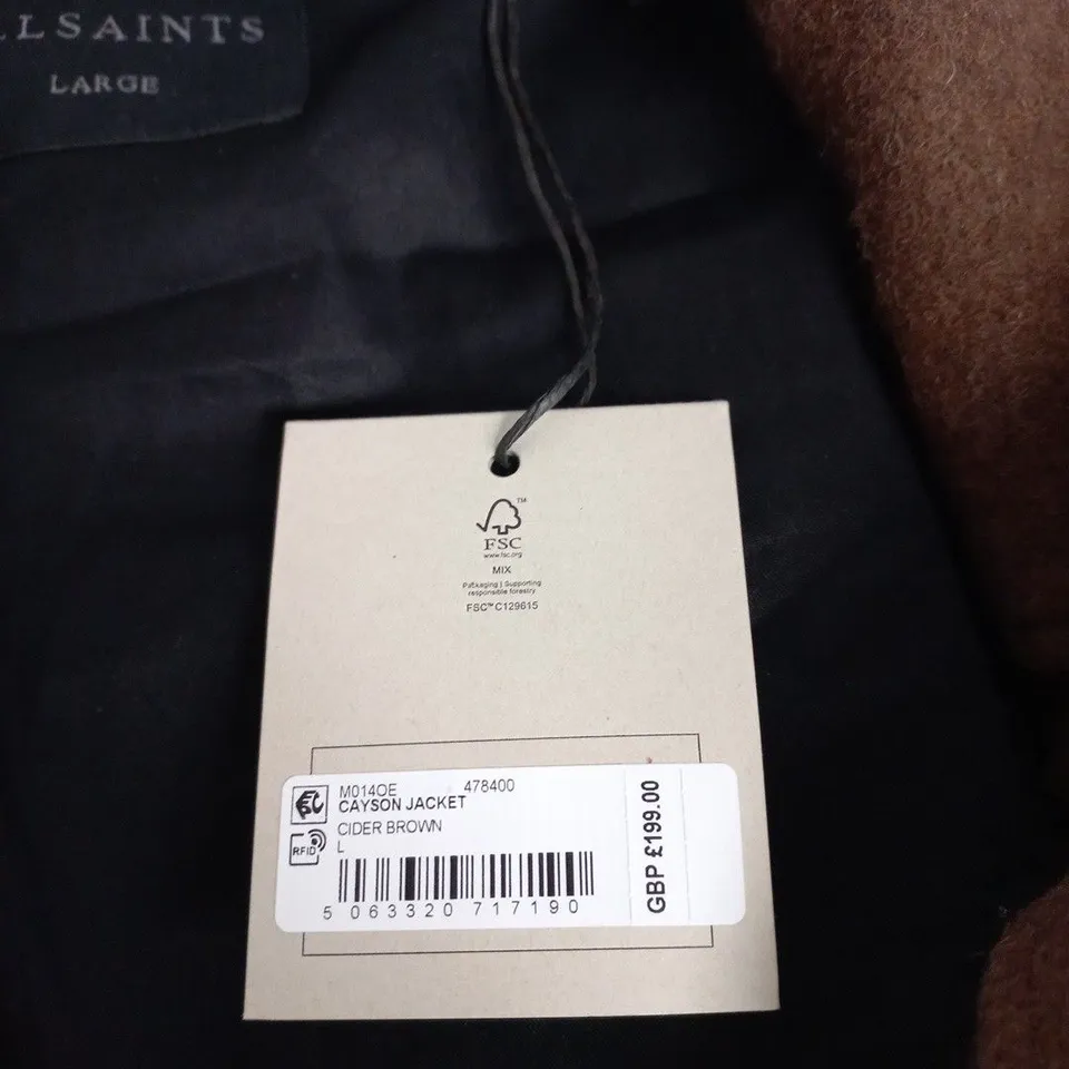 ALLSAINTS CAYSON JACKET – BROWN WOOL COAT, UK LARGE