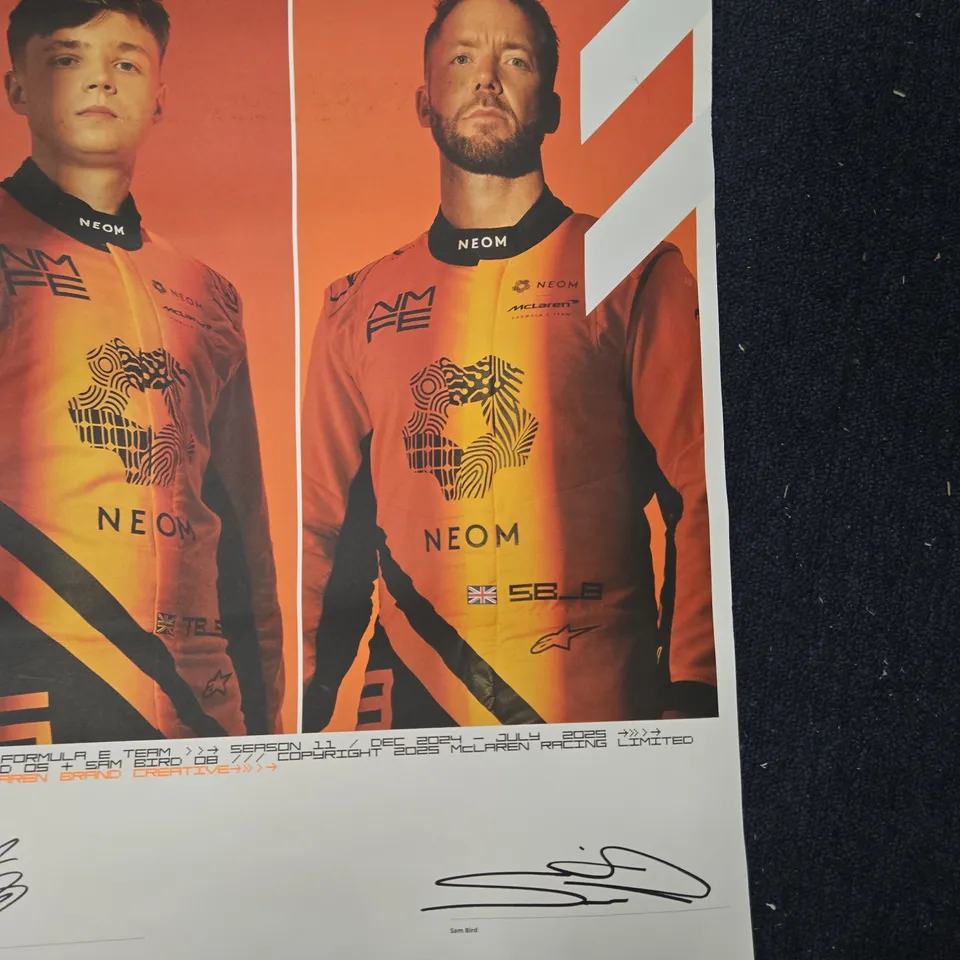 MCLAREN FORMULA E TEAM NEOM POSTER – TWO-PANEL PORTRAITS (UNFRAMED)