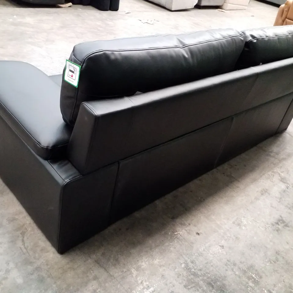 DESIGNER 3 SEATER SOFA - BLACK LEATHER