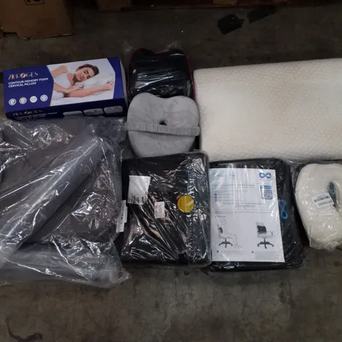 PALLET OF ASSORTED PILLOWS & CUSHIONS INCLUDING CERVICAL PILLOW, CHAIR BACK CUSHION, NECK PILLOW