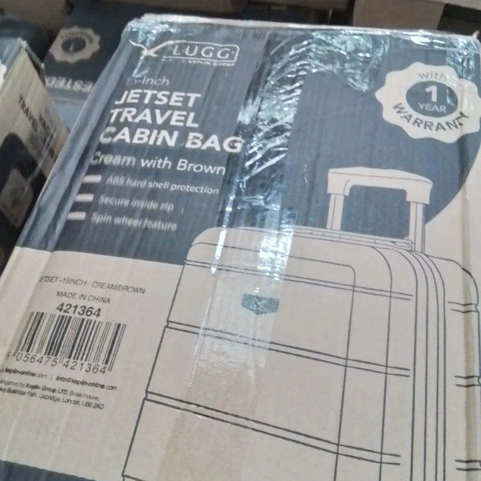 BOXED LUGG 15INCH JETSET TRAVEL CABIN BAG CREAM&BROWN 