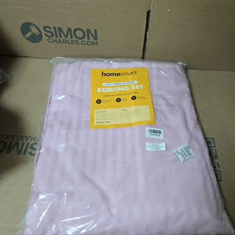 HOMESMART 6-PIECE BEDDING SET – PINK VERTICAL STRIPE (BOXED)
