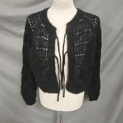 SKYE BY BRORA MOHAIR LACE KNIT CARDIGAN IN BLACK SIZE 8-10
