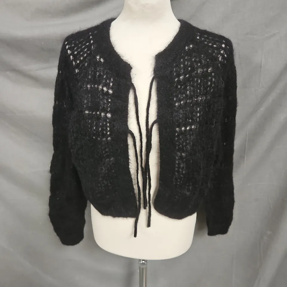 SKYE BY BRORA MOHAIR LACE KNIT CARDIGAN IN BLACK SIZE 8-10