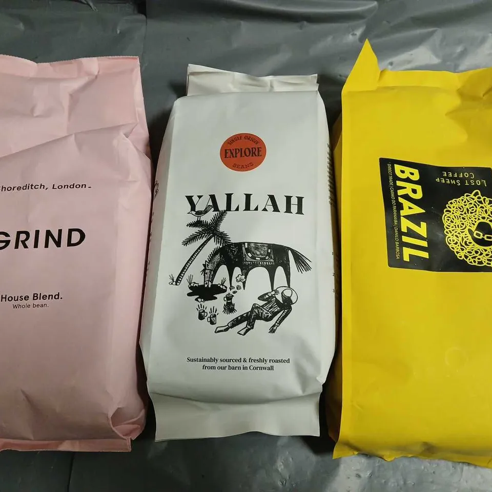 LOT OF 3 ASSORTED 1KG PACKS OF COFFEE BEANS 