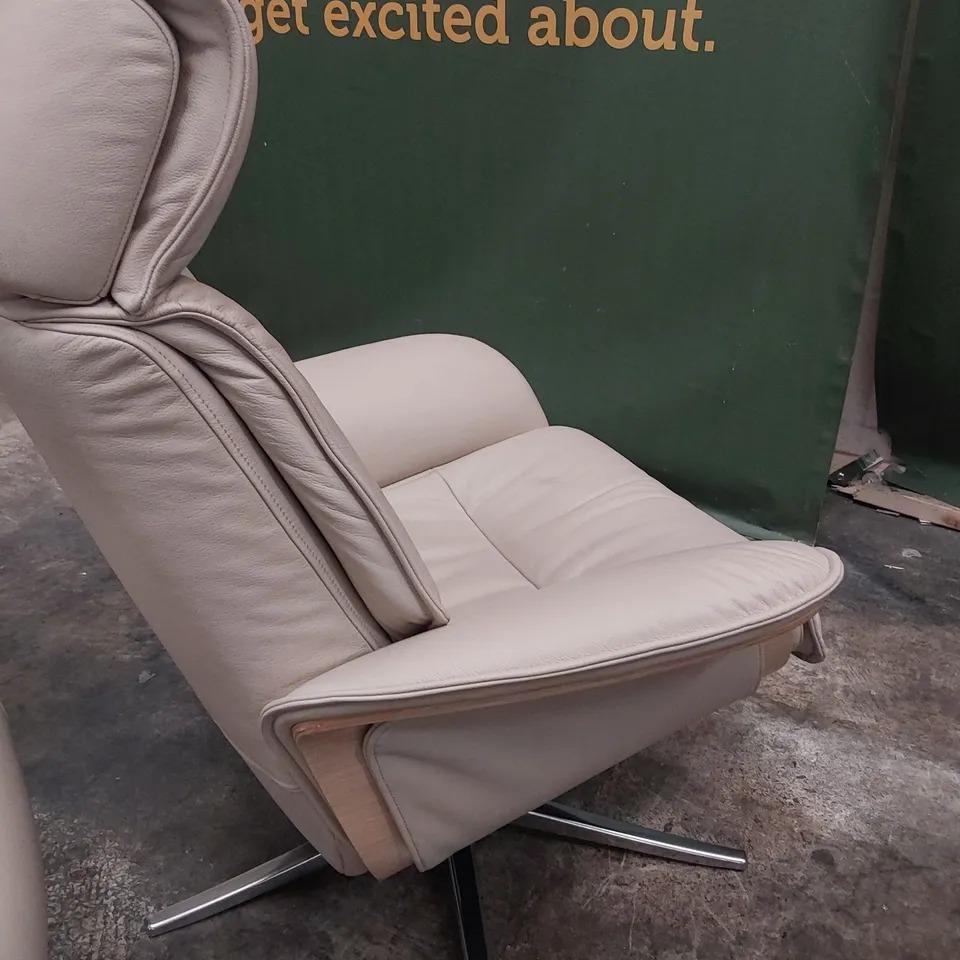 QUALITY BRITISH DESIGNER G PLAN LUND MANUAL RECLINING CHAIR & FOOTSTOOL CAMBRIDGE STONE LEATHER 