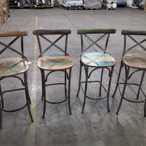 SET OF 4 WOODEN DINING CHAIRS WITH METAL FRAMES