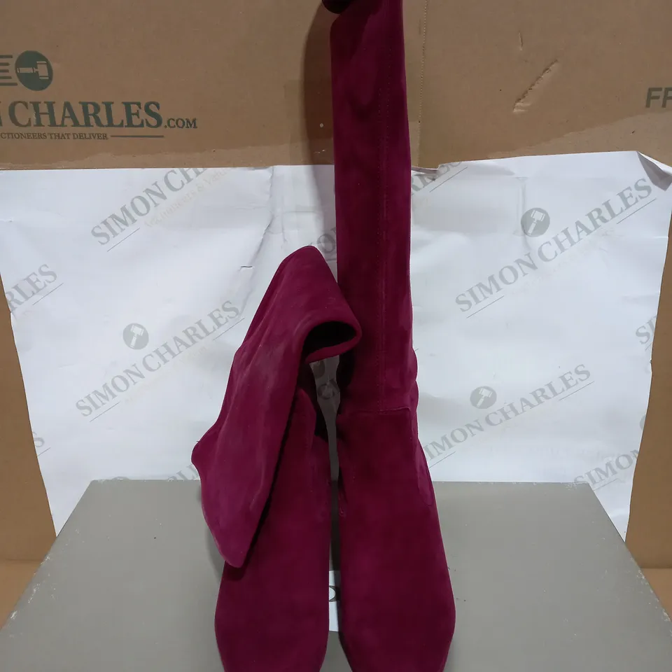 PETER KAISER SUEDE HEELED KNEE HIGH BOOTS, BURGUNDY - SIZE 6