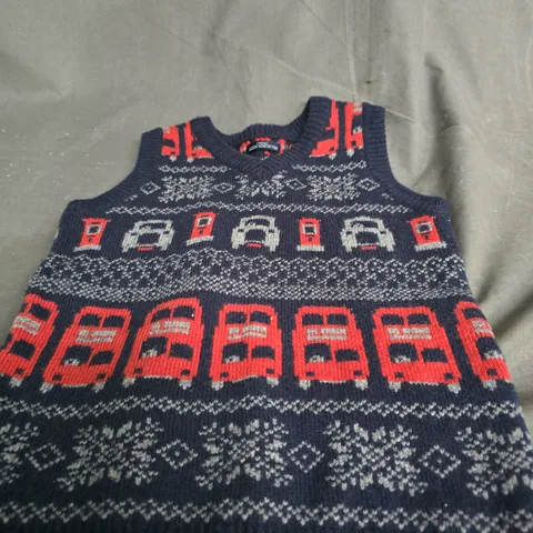 NEXT NAVY KNIT VEST WITH BUS PATTERN, 1½-2 YRS