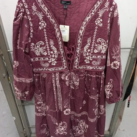 NOBODY'S CHILD MONROE MIDI DRESS EMBROIDERED - BURGUNDY, UK 14
