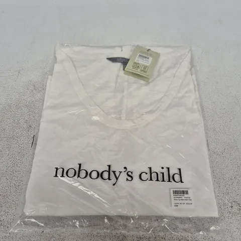 NOBODY'S CHILD TURN UP SLEEVELESS TEE – WHITE, UK M