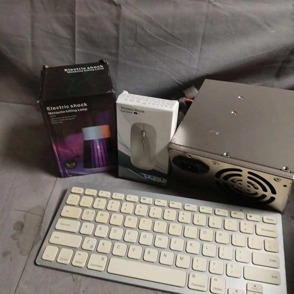 APPROXIMATELY 6 ASSORTED ELECTRICAL PRODUCTS TO INCLUDE WIRELESS MOUSE, MOSQUITO KILLING LAMP, POWER SUPPLY UNIT ETC