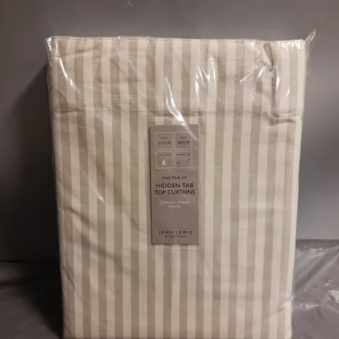 SEALED JOHN LEWIS ONE PAIR OF HIDDEN TAB TOP CURTAINS CONWY STRIPE PUTTY - 113CM W X 182CM L