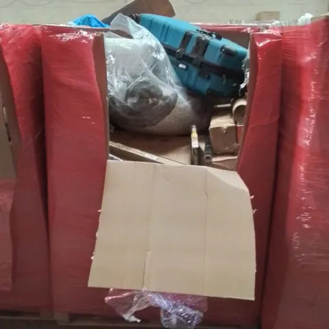 PALLET OF ASSORTED HOUSEHOLD GOODS AND PRODUCTS TO INCLUDE; SUITCASE, BAR CART, BOXED FURNITURE ETC