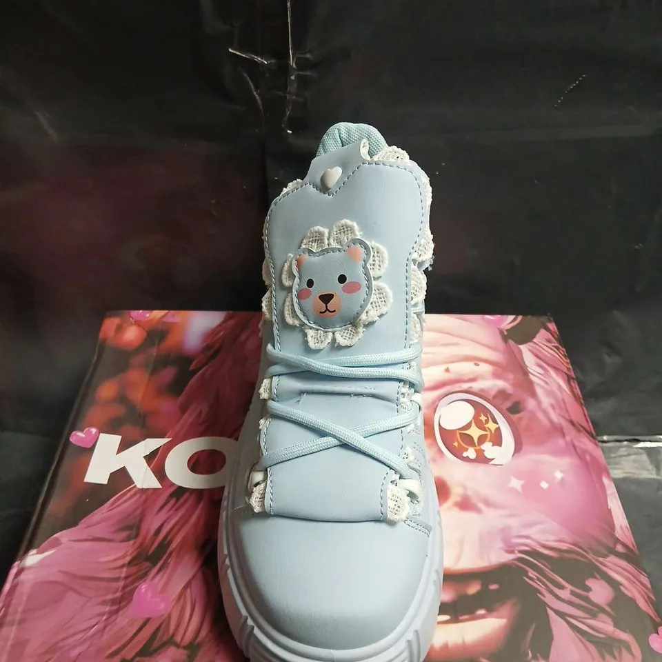 BOXED PAIR OF KOI FANCIFUL FREDDO BEAR RUFFLE TRAINERS - BABY BLUE UK 6