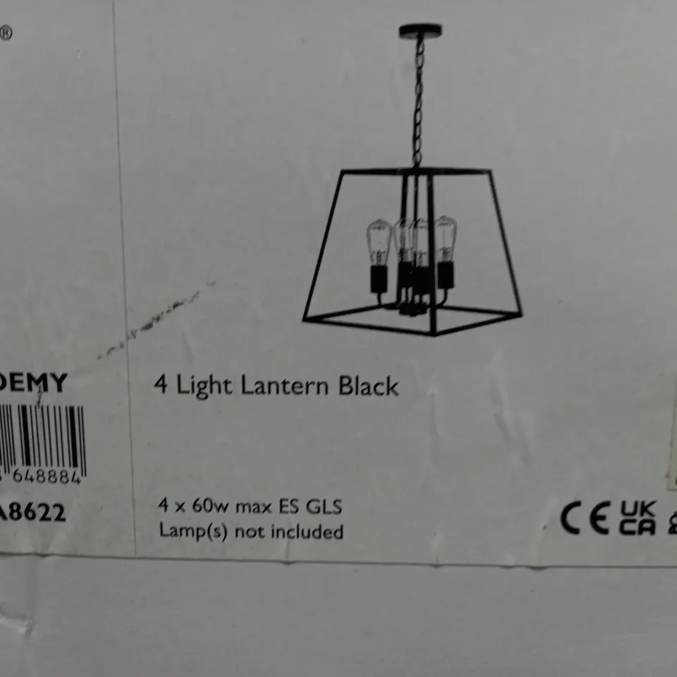 BOXED ACADEMY 4 HANGING LIGHT BLACK CEILING LANTERN PENDANT