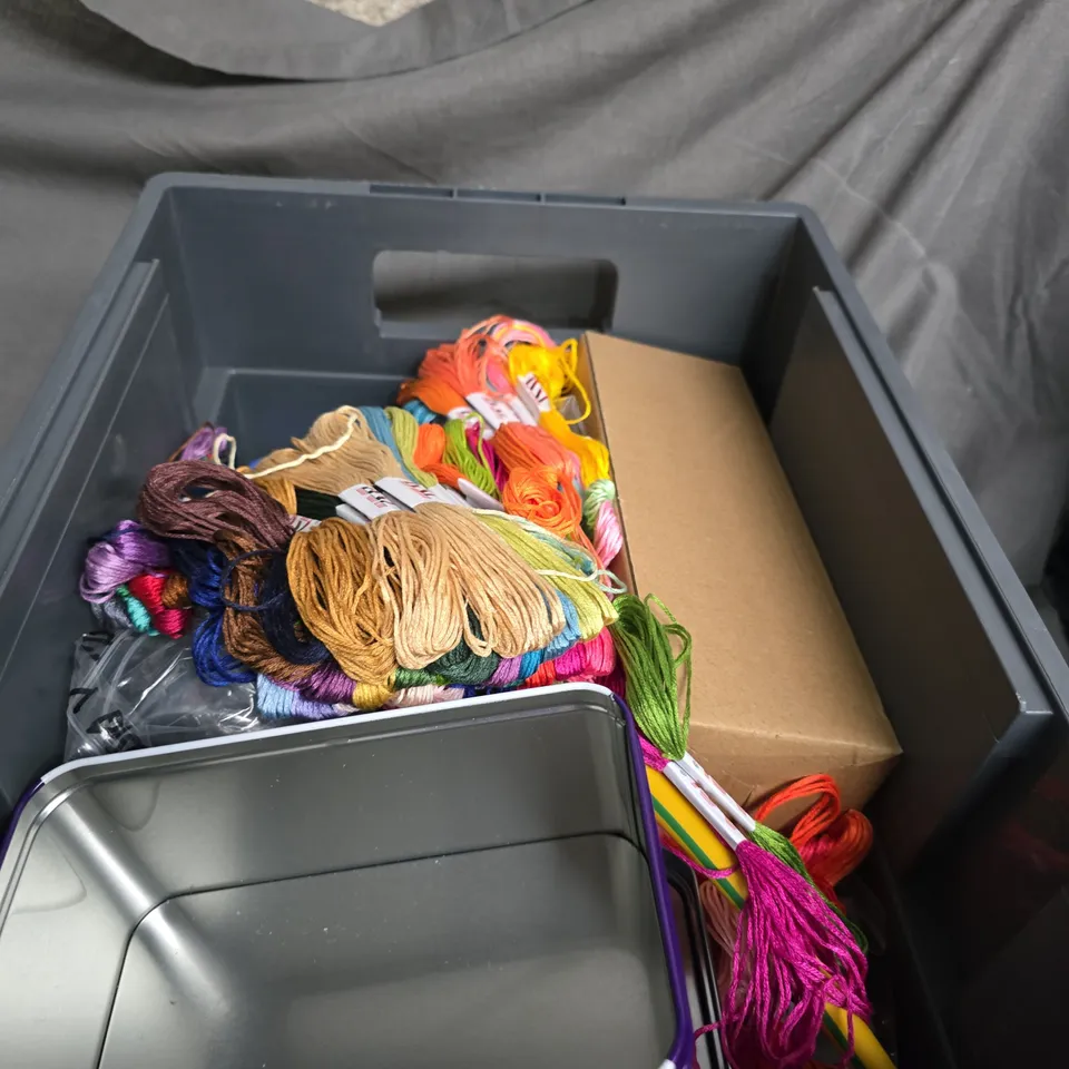 APPROXIMATLEY 20 ITEMS OF ASSORTED EMBROIDERY FLOSS THREADS A SCIENTIFIC CALCULATER AND VARIOUS HOUSEHOLD ITEMS .