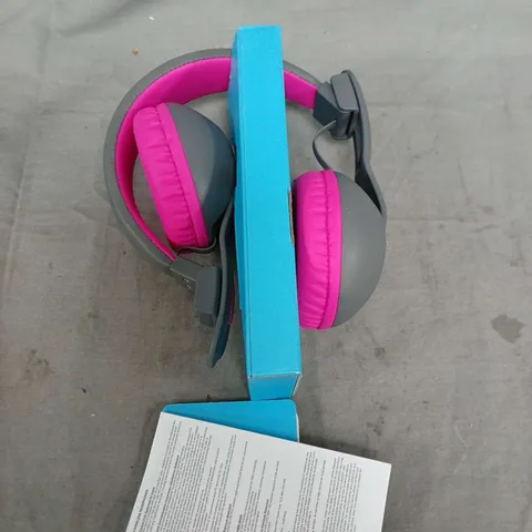 JBL JBUDDIES STUDIO 2-IN-1 KIDS HEADPHONES – WIRELESS + WIRED, GREY WITH PINK CUSHIONS