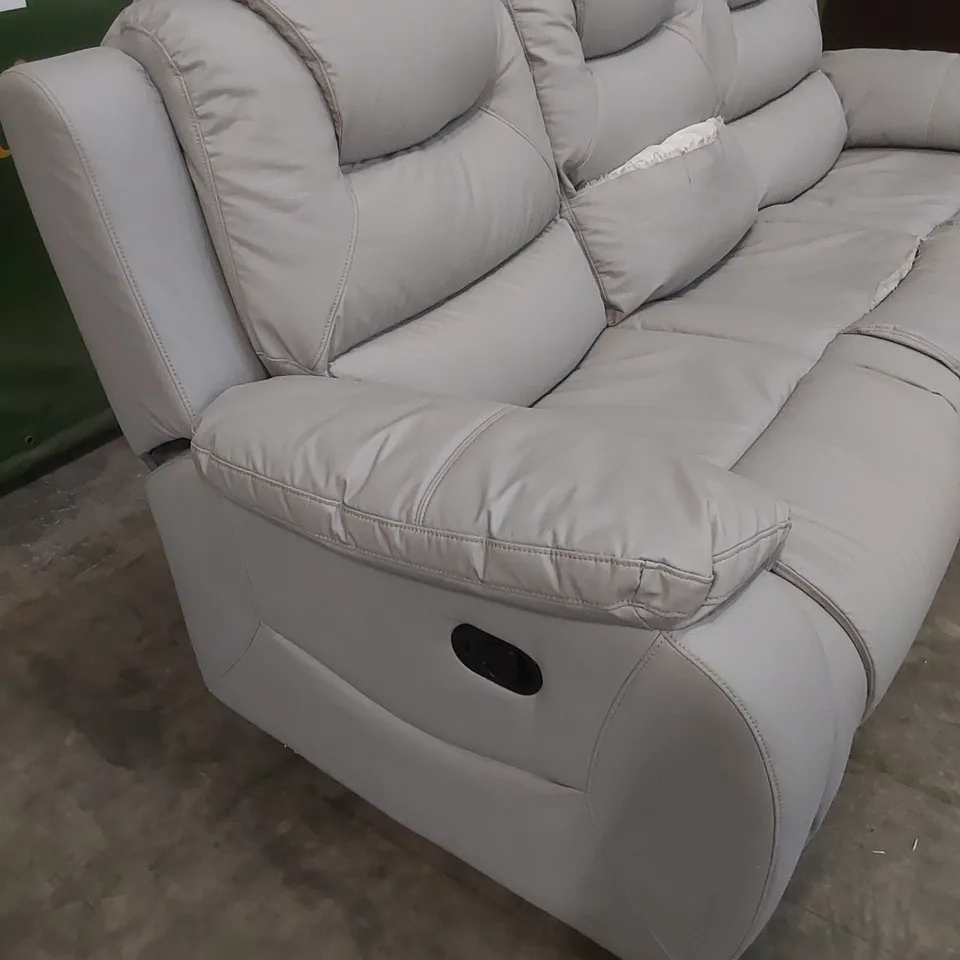 VANCOUVER 3 SEATER MANUAL RECLINER SOFA IN LIGHT GREY PREMIUM FAUX LEATHER 