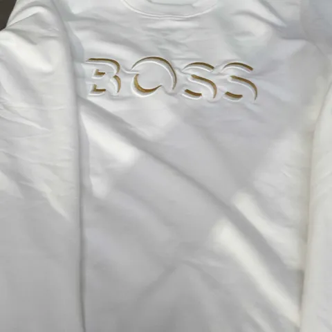 HUGO BOSS WHITE SWEATSHIRT WITH GOLD-EMBOSSED BOSS LOGO SIZE S