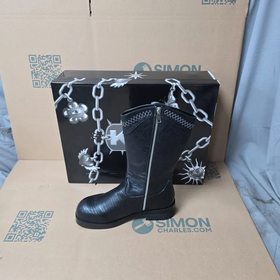 BOXED KOI THE LAST COURTSHIP MENS ORNATE STACKED COWBOY BOOTS BLACK UK SIZE 11 