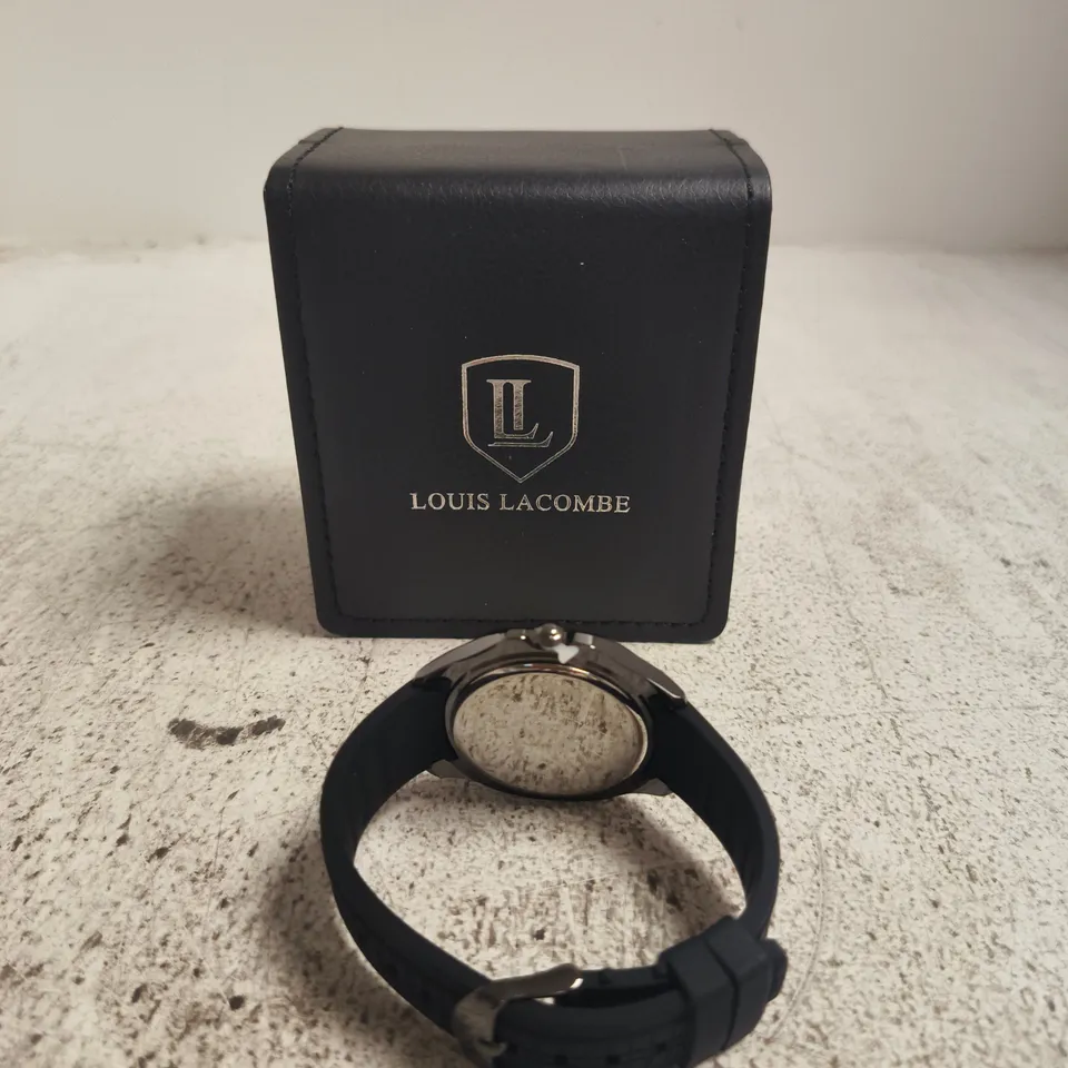 LOUIS LACOMBE WRISTWATCH – GREEN DIAL, BLACK STRAP, BOXED 