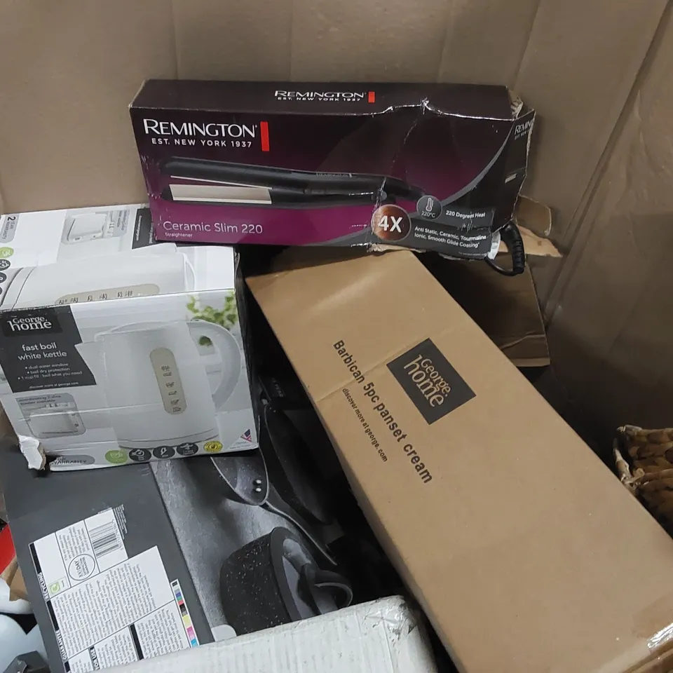 PALLET OF ASSORTED ITEMS INCLUDING: NESTING TABLES, FORGED ALUMINIUM PANSETS, BARBICAN PANSET, HAND BLENDERS, REMINGTON HAIR STRAIGHTENER, FAST BOIL KETTLE ECT