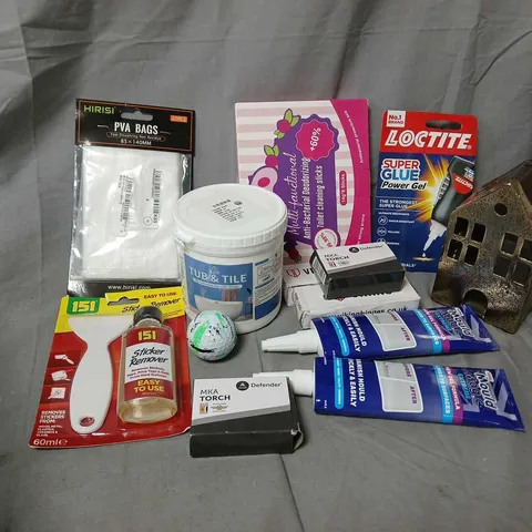 APPROXIMATELY 16 ASSORTED HOUSEHOLD ITEMS TO INCLUDE LOCTITE SUPER GLUE, 151 STICKER REMOVER, MAGIC MOULD EXTREME, ETC