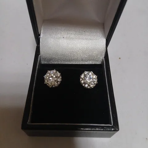DIAMONIQUE 2.6CT TW PLATINUM PLATED BEZEL CLAW CLUSTER STUD EARRINGS 