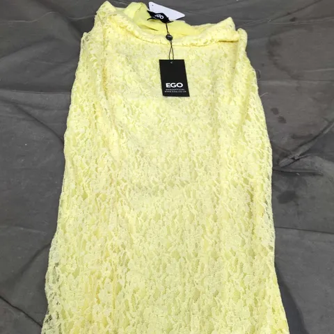 EGO LOW RISE MAXI SKIRT IN YELLOW LACE – UK 6