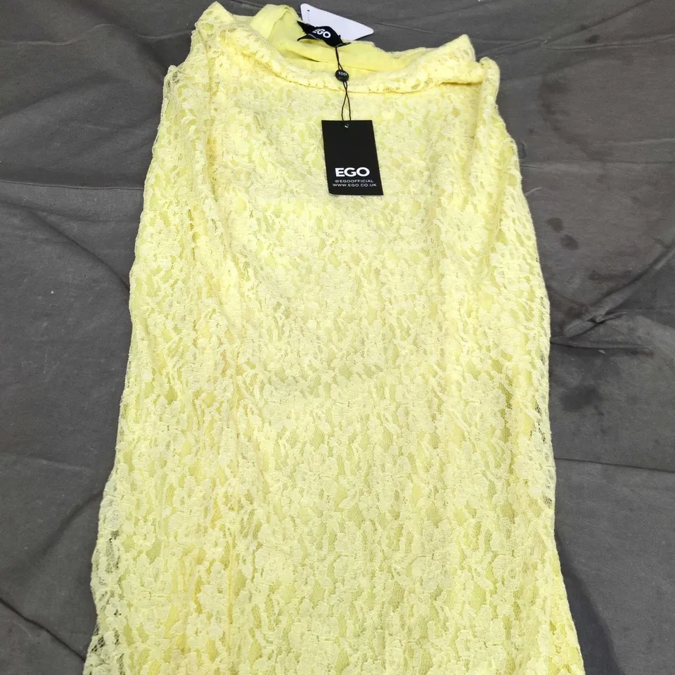 EGO LOW RISE MAXI SKIRT IN YELLOW LACE – UK 6