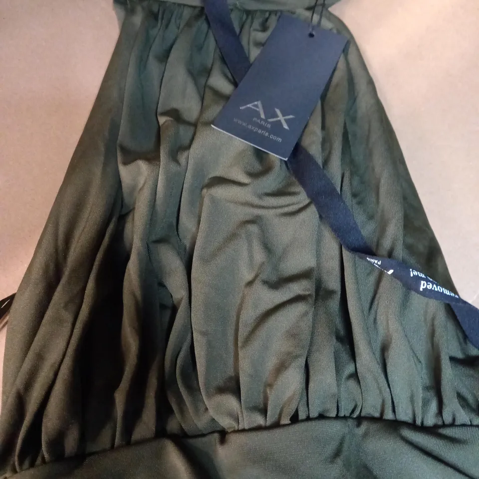 AX PARIS OLIVE RUCHED HIGH NECK MIDI DRESS - SIZE 10